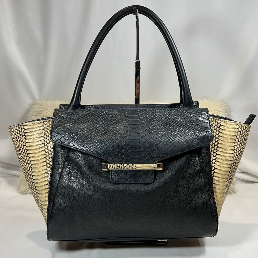 Vince Camito Julia Satchel Nude/Black Snakeskin Leather